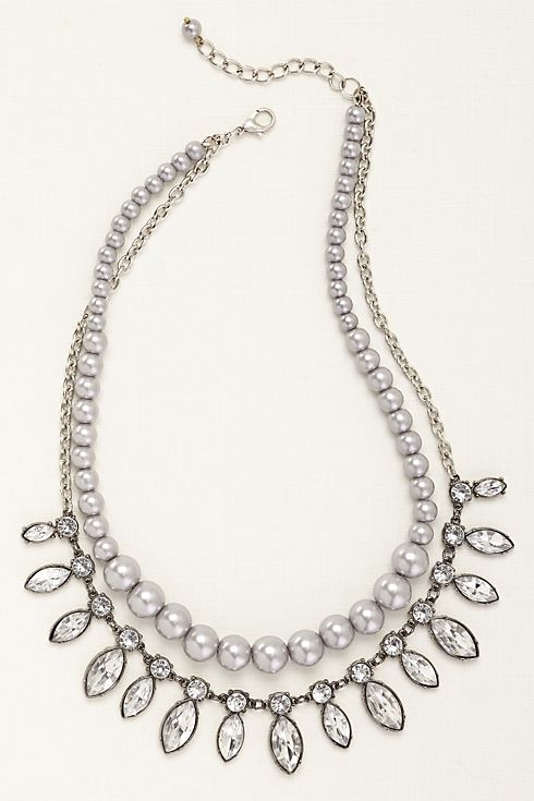 Two Row Pearls and Rhinestone Necklace Image 3