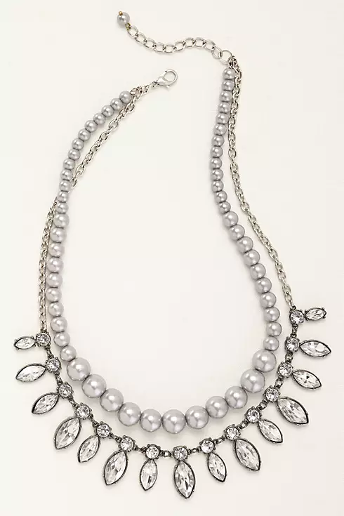Two Row Pearls and Rhinestone Necklace Image 2