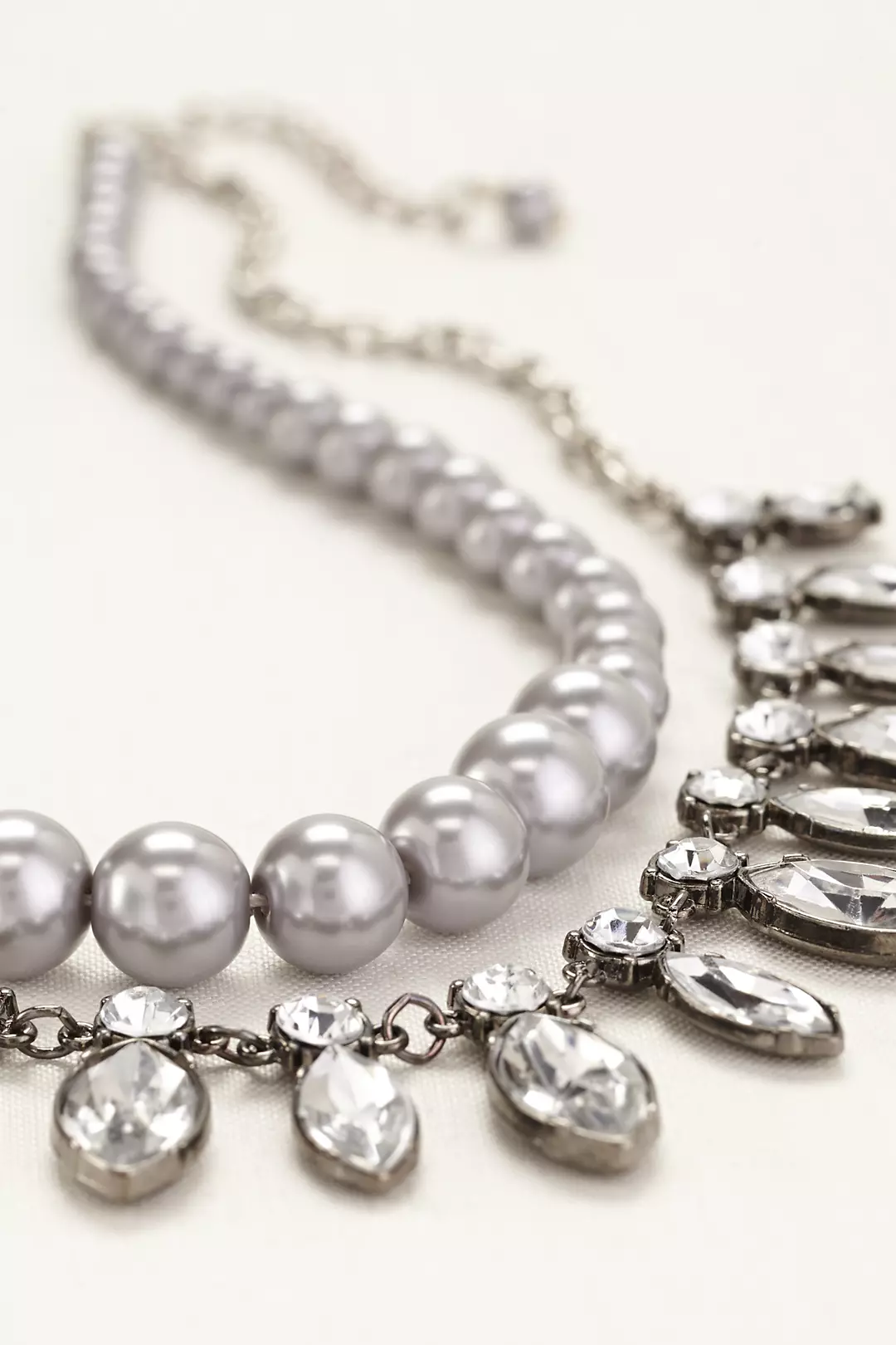 Two Row Pearls and Rhinestone Necklace Image