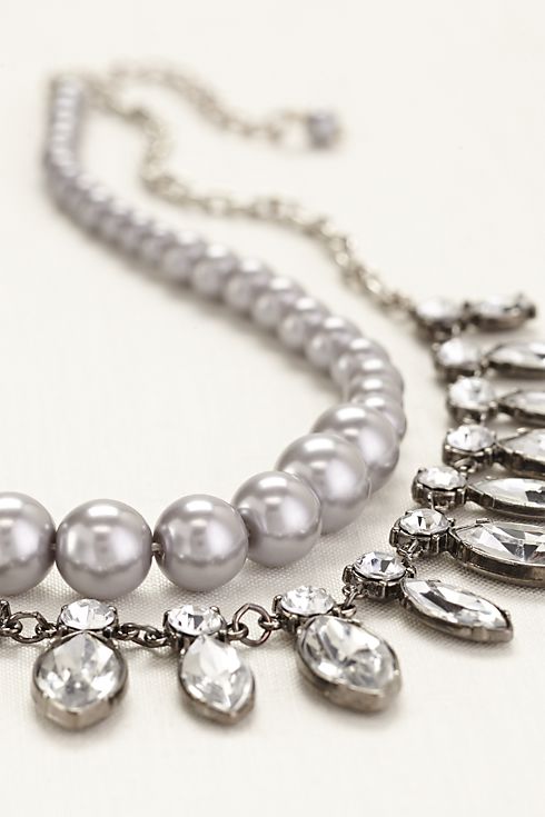 Two Row Pearls and Rhinestone Necklace Image