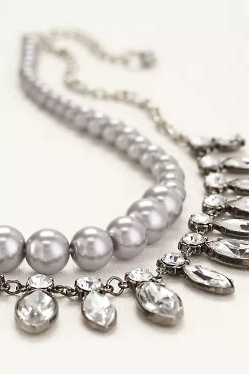 Two Row Pearls and Rhinestone Necklace Image 1
