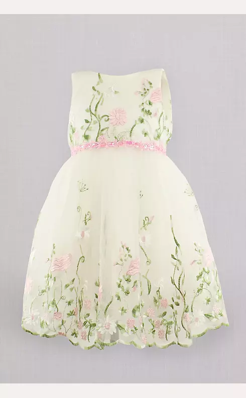 Sleeveless Embroidered Tulle Flower Girl Dress Image 1