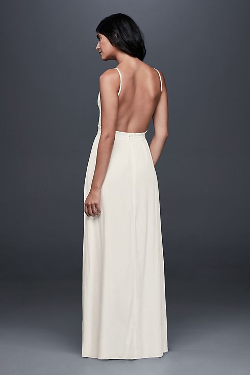 Long Dress with Illusion Lace Plunge Neckline Image 2