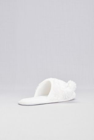 Fuzzy Faux-Fur Pom Pom Slippers | David's Bridal
