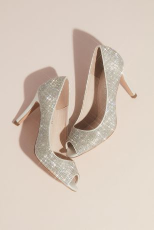 Allover Crystal Embellished Peep Toe Heels David s Bridal