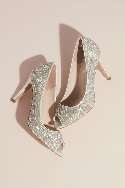 Allover Crystal Embellished Peep Toe Heels Image