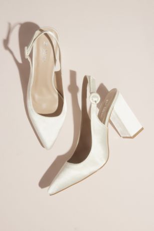 White Satin Closed Toe Pumps