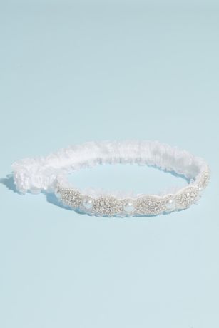 Pearl and Crystal Scalloped Garter with Tulle Trim