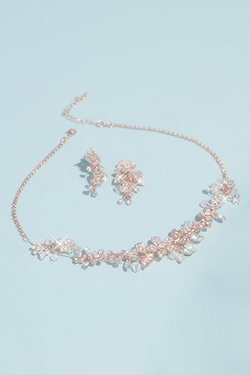 Handwired Crystal Floral Necklace and Earrings Set Image