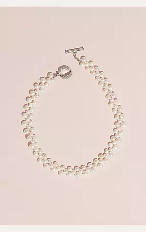 Cultured Pearl Necklace with Crystal Toggle Image 1