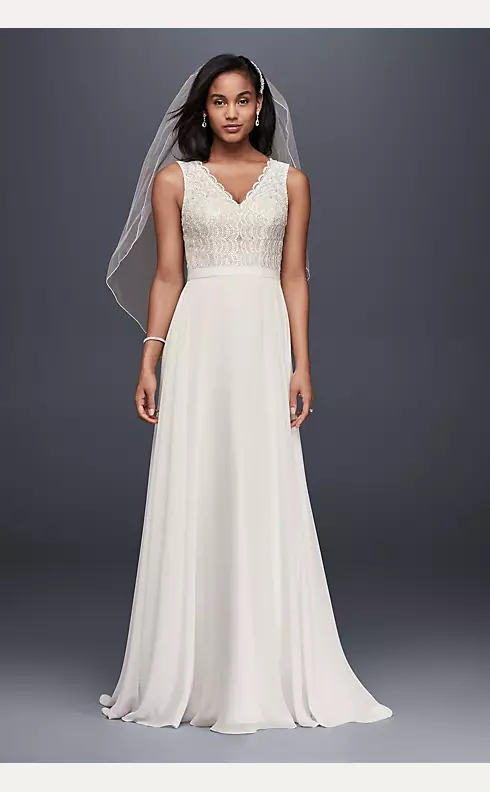 Scalloped Lace Wedding Dress with Chiffon Skirt Image 1