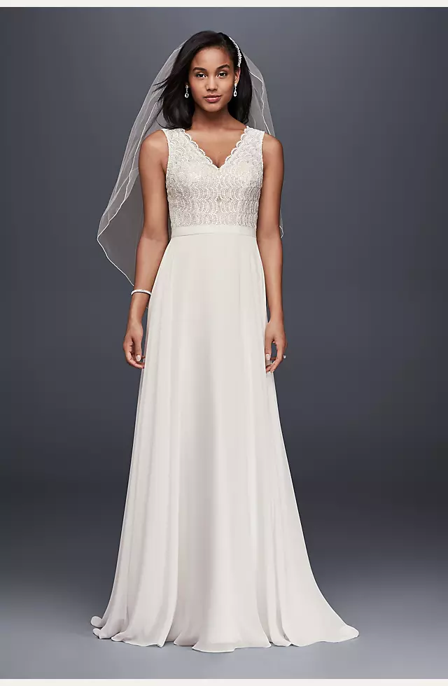 Scalloped Lace Wedding Dress with Chiffon Skirt Image