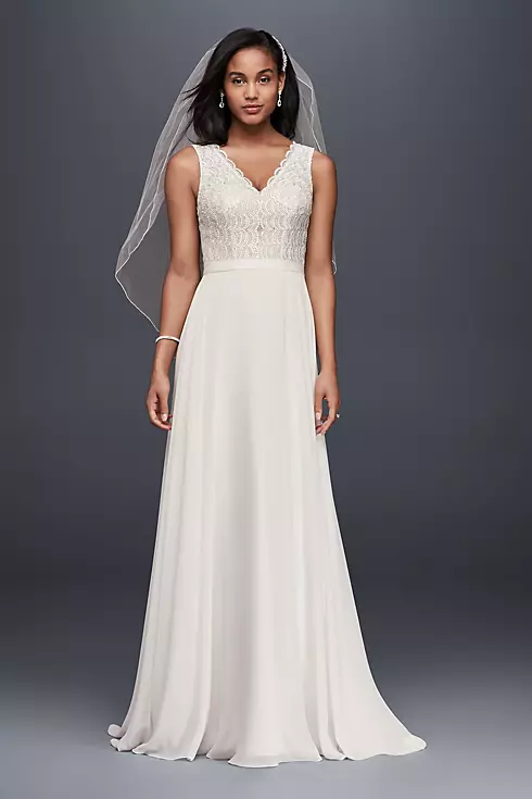 Scalloped Lace Wedding Dress with Chiffon Skirt Image 1