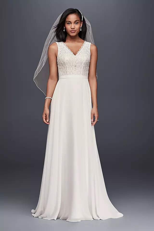 Scalloped Lace Wedding Dress with Chiffon Skirt Image