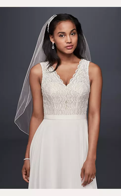 Scalloped Lace Wedding Dress with Chiffon Skirt Image 3