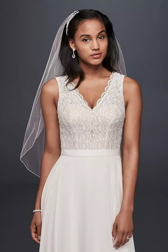 Scalloped Lace Wedding Dress with Chiffon Skirt Image 3