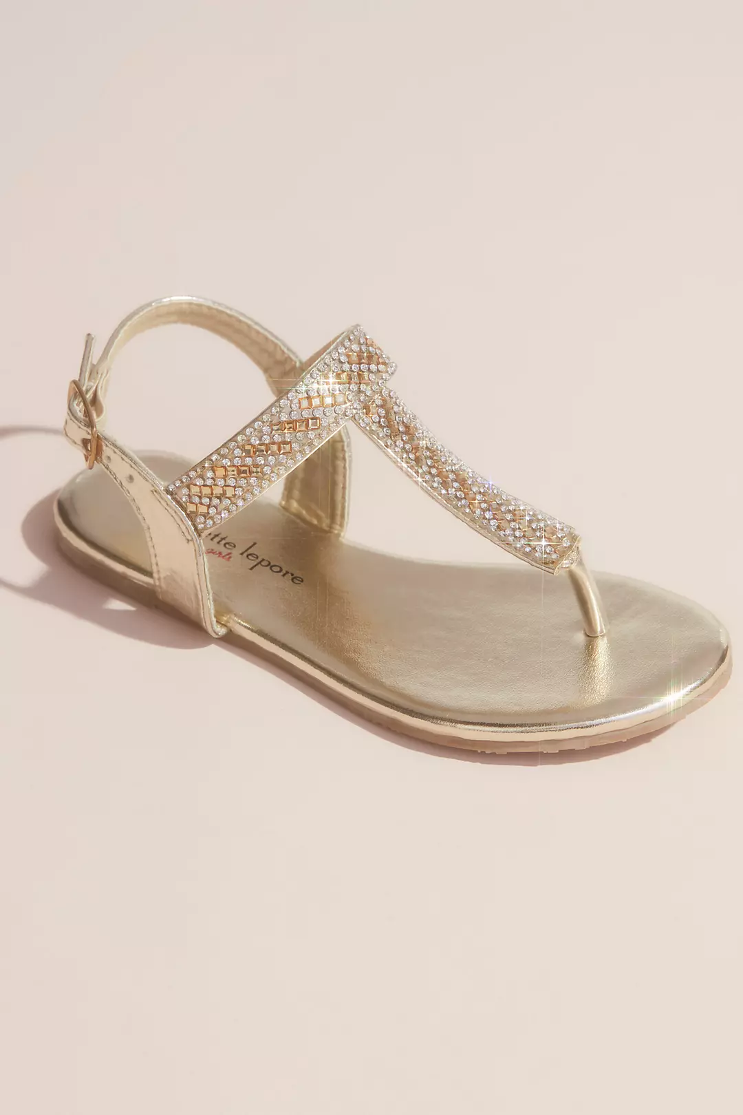 Girls Rhinestone Metallic Thong Sandals Image