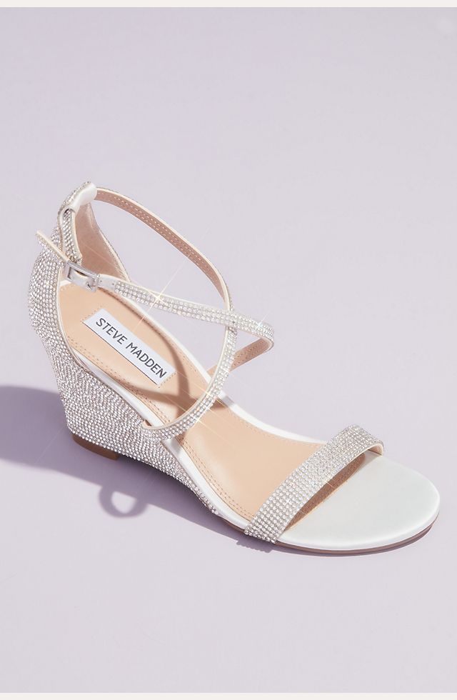 boicotear Derecho Preferencia Crystal Crisscross Strap Wedge Sandals | David's Bridal