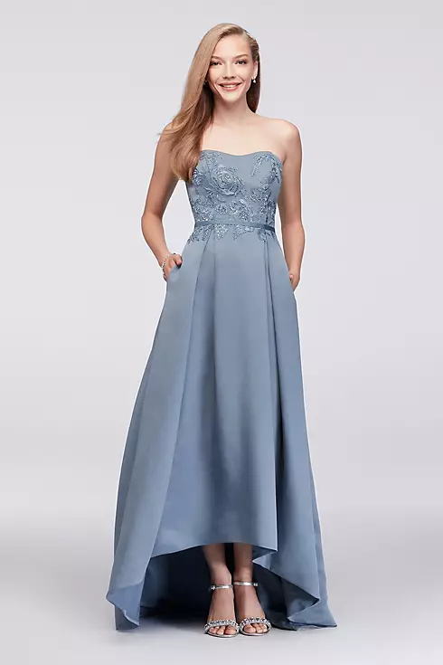 Appliqued Faille High-Low Bridesmaid Dress Image 1