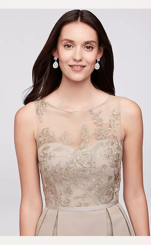 Appliqued Illusion Faille Bridesmaid Dress Image 3