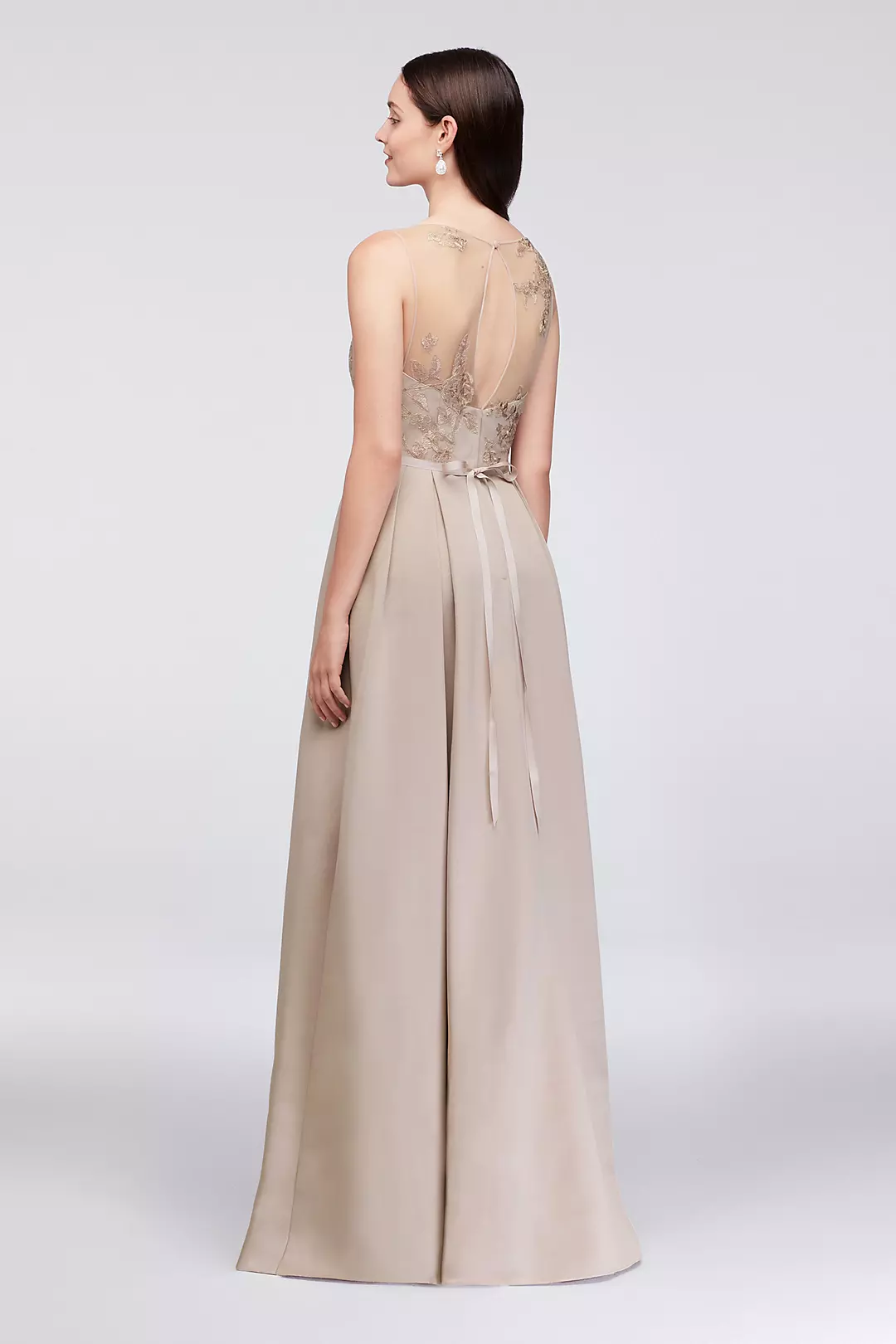 Appliqued Illusion Faille Bridesmaid Dress Image 2