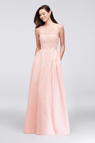 Appliqued Illusion Faille Bridesmaid Dress | David's Bridal