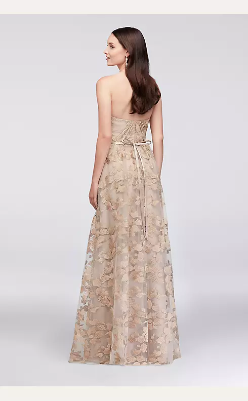 Embroidered Long Strapless Bridesmaid Dress Image 2