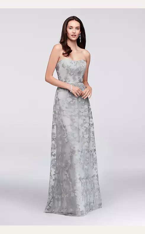 Embroidered Long Strapless Bridesmaid Dress Image 1