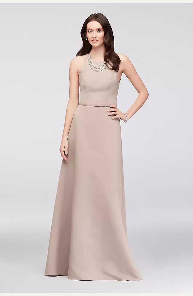 Crystal Necklace Faille A-Line Bridesmaid Dress Image