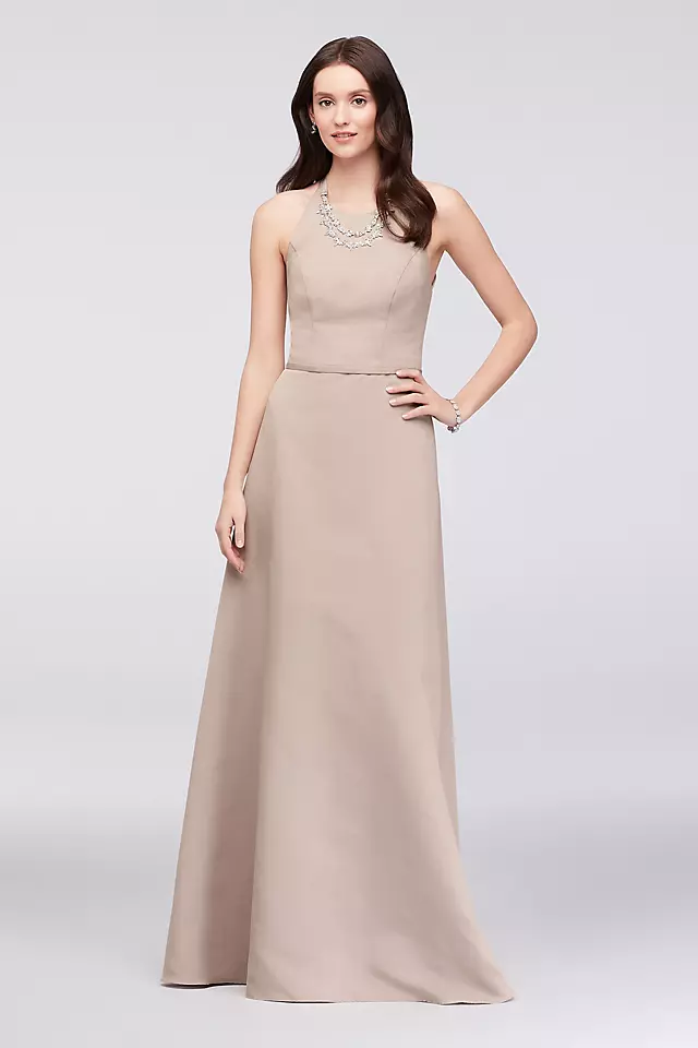 Crystal Necklace Faille A-Line Bridesmaid Dress Image