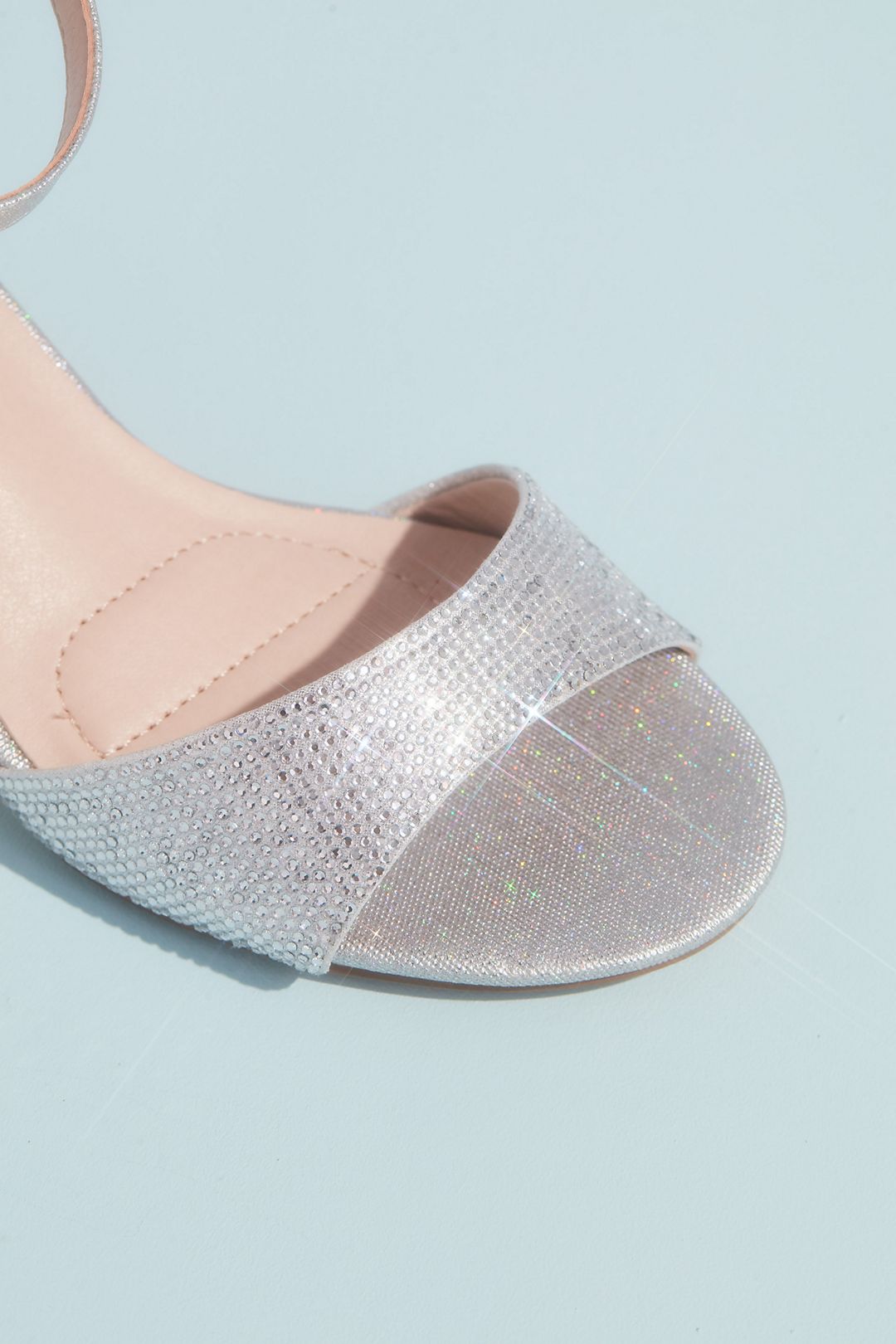 Metallic Block Heel Sandals with Tonal Crystals Image 3