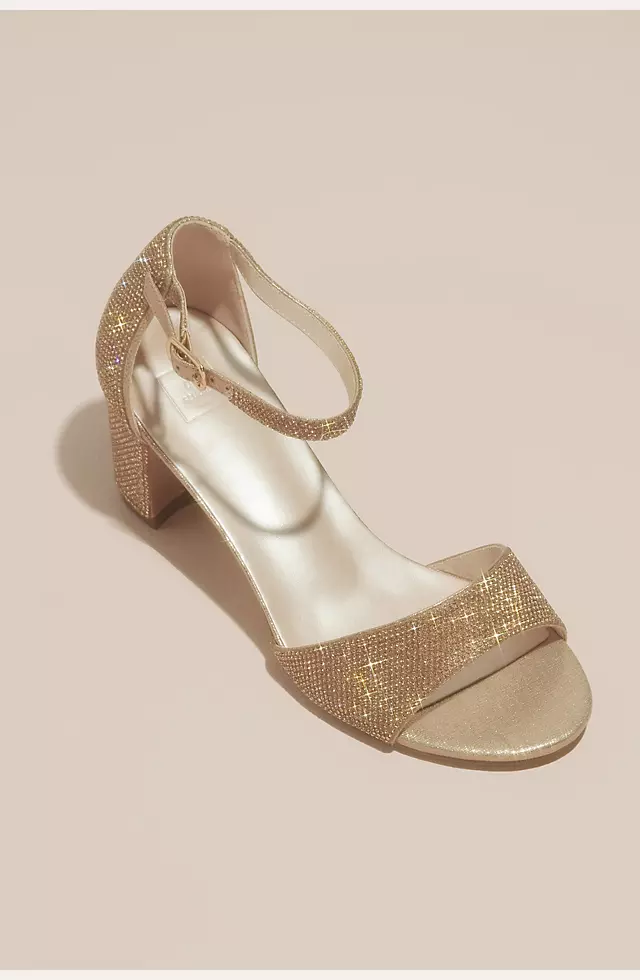 Glittery Block Heel Sandals with Ankle Strap | David's Bridal