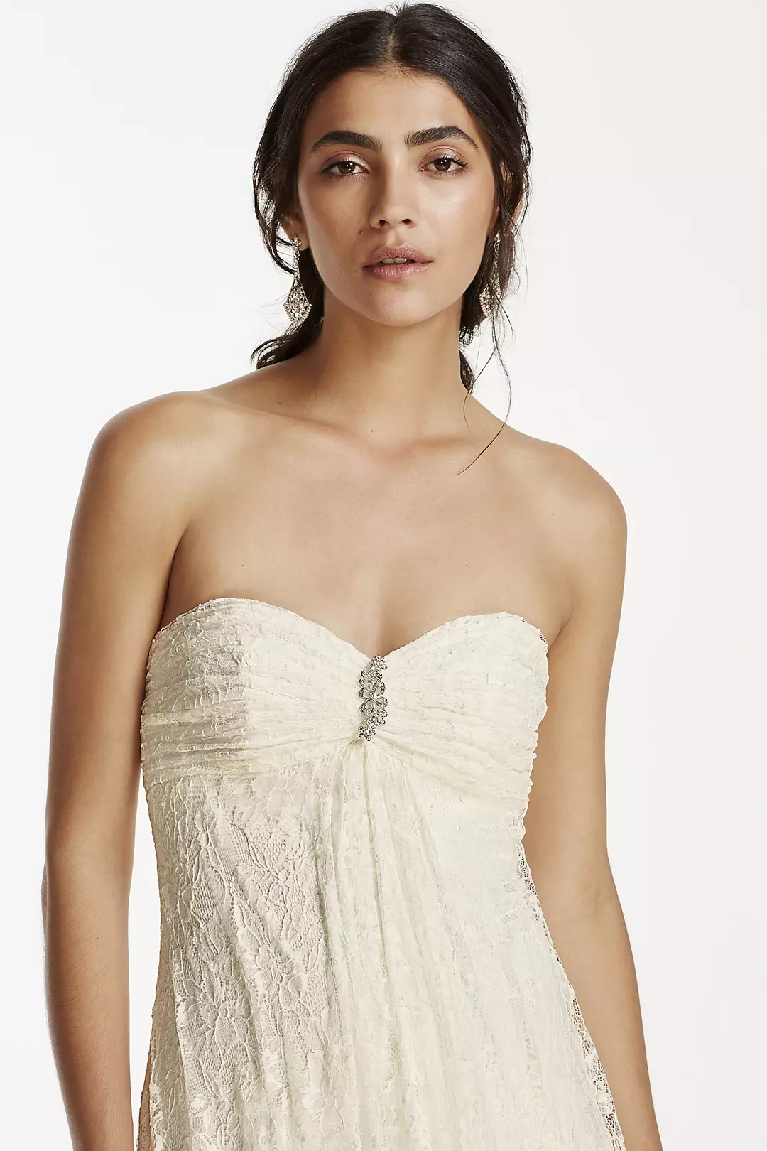 As-Is Strapless A-Line Wedding Dress with Brooch Image 3
