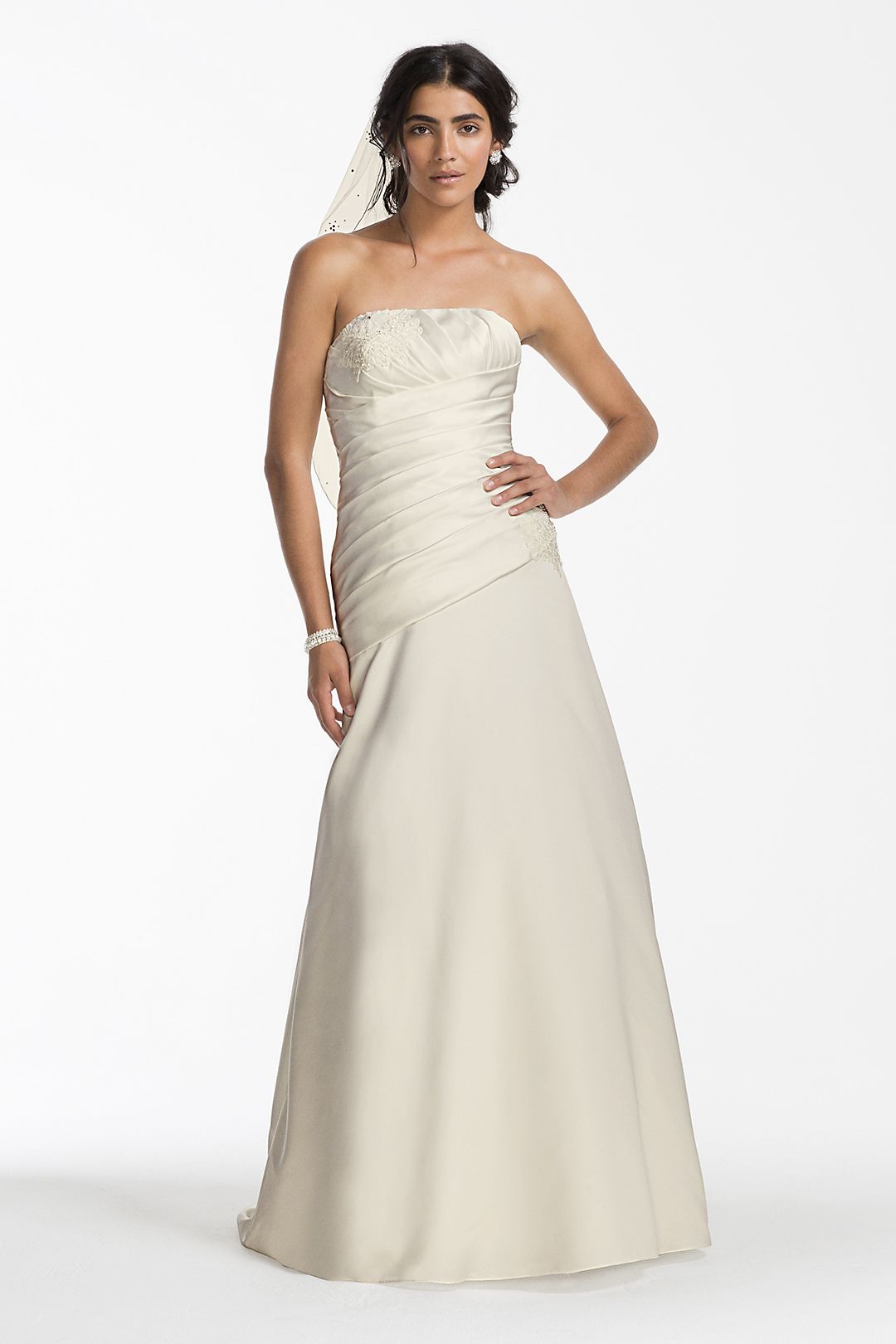 As-Is Satin A-Line Wedding Dress Ruched Bodice Image 1