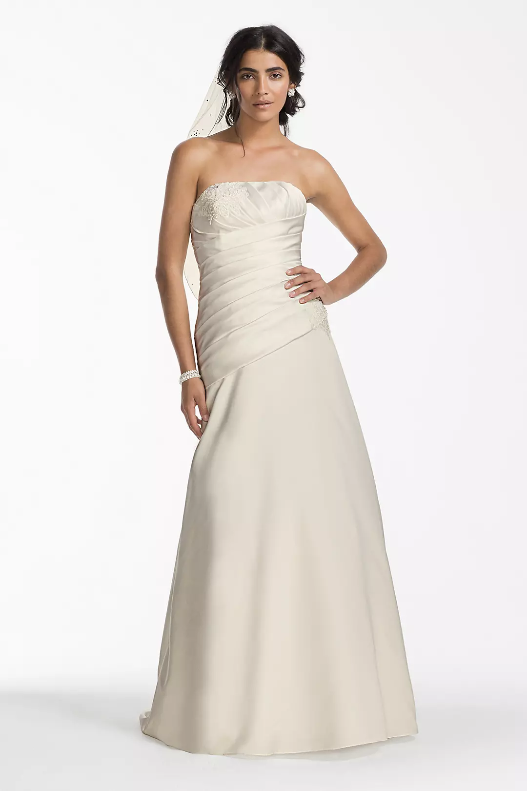 Satin A-line Wedding Dress with Ruched Bodice  Image