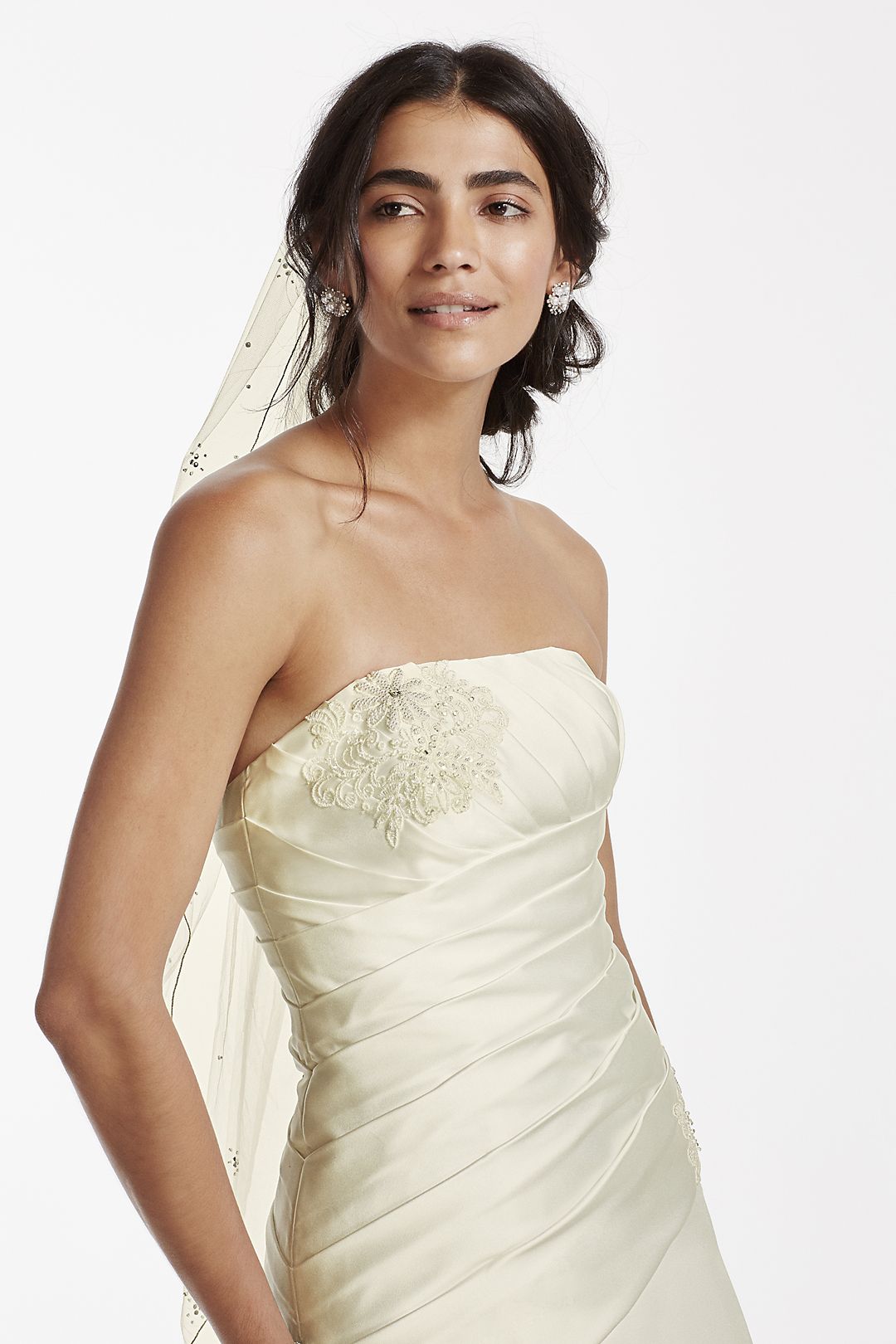 As-Is Satin A-Line Wedding Dress Ruched Bodice Image 3
