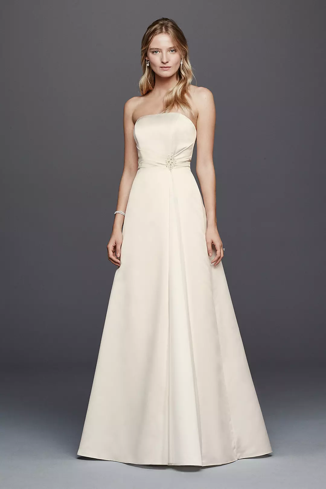 As-Is Beaded Satin Wedding Dress with Brooch  Image