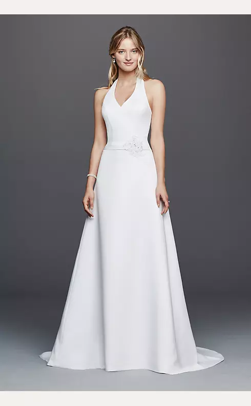 Halter V-neck Wedding Dress with Flower Detail | David's Bridal