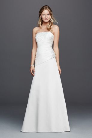 Strapless Ruched Wedding Dress with Lace | David's Bridal