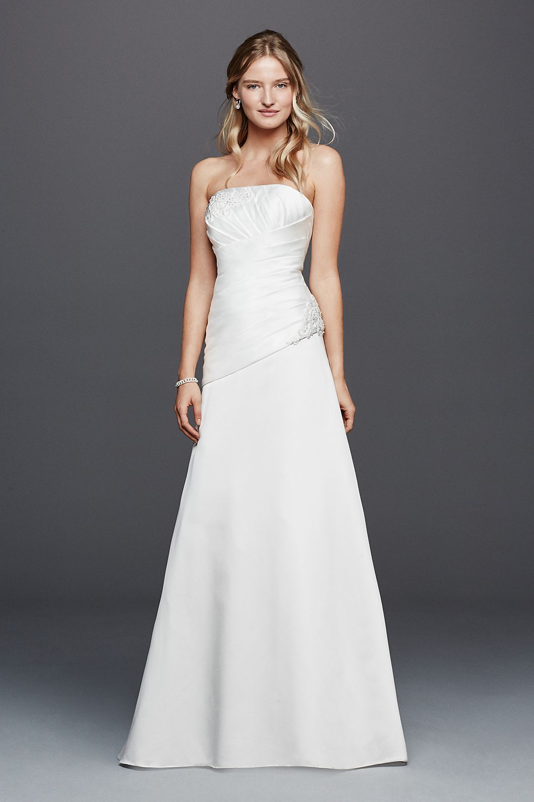 As Is Strapless Ruched Wedding Dress with Lace Image 4