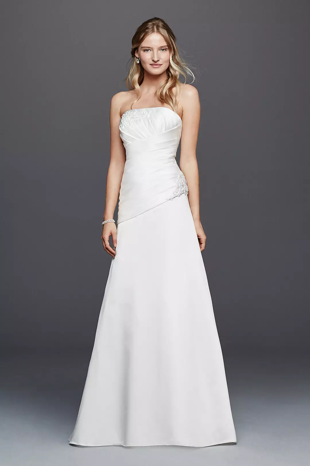 Strapless Ruched Wedding Dress with Lace Image