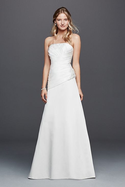 As Is Strapless Ruched Wedding Dress with Lace Image