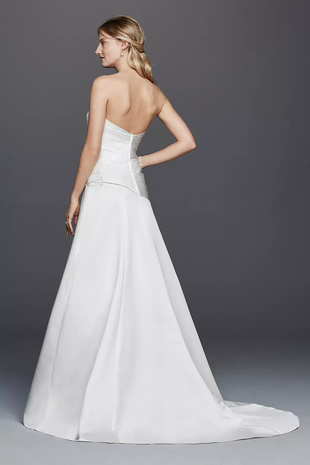 Strapless Ruched Wedding Dress with Lace Image 2