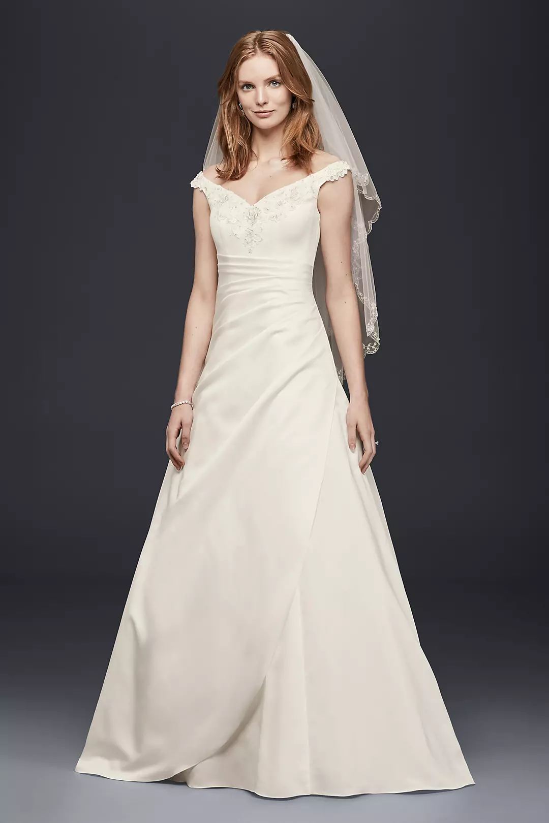 Off-the-Shoulder A-Line Satin Wedding Dress Image