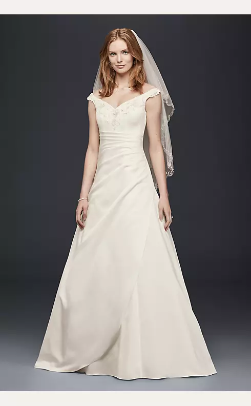 Off-the-Shoulder A-Line Satin Wedding Dress Image 1