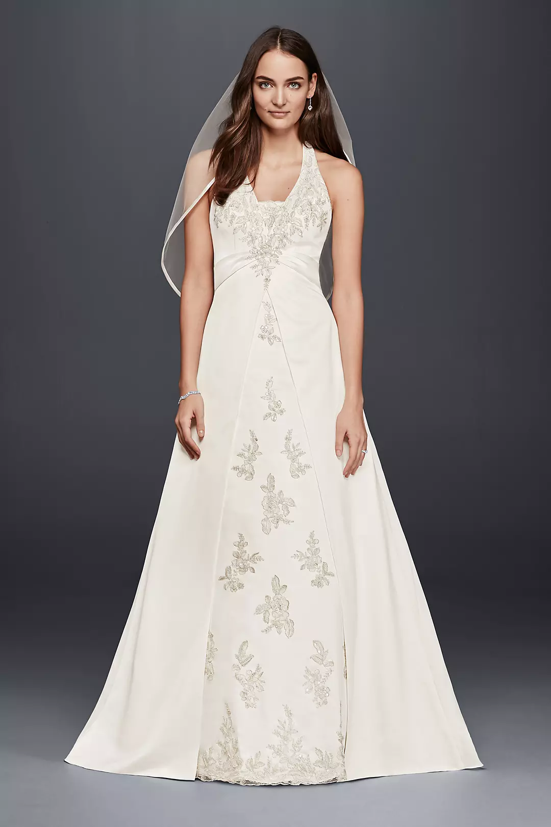Halter A-Line Wedding Dress with Lace Appliques Image