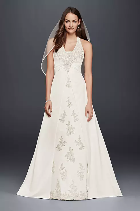 Halter A-Line Wedding Dress with Lace Appliques Image 1
