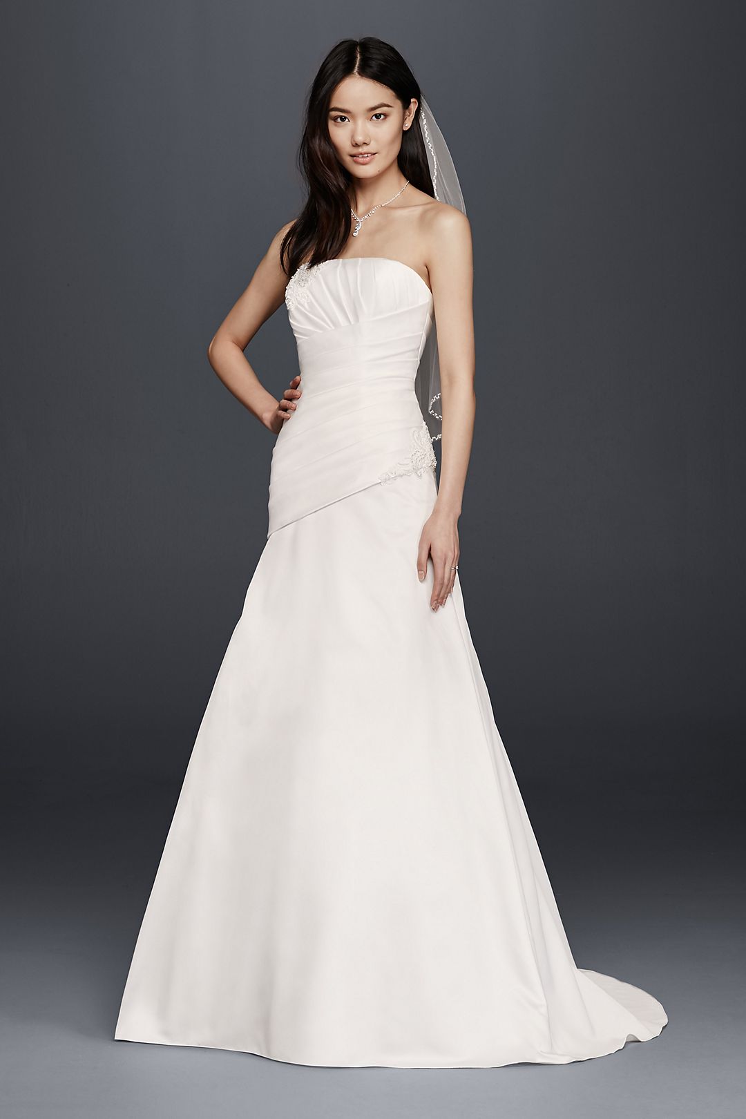 A-Line Strapless Satin Wedding Dress Image 4
