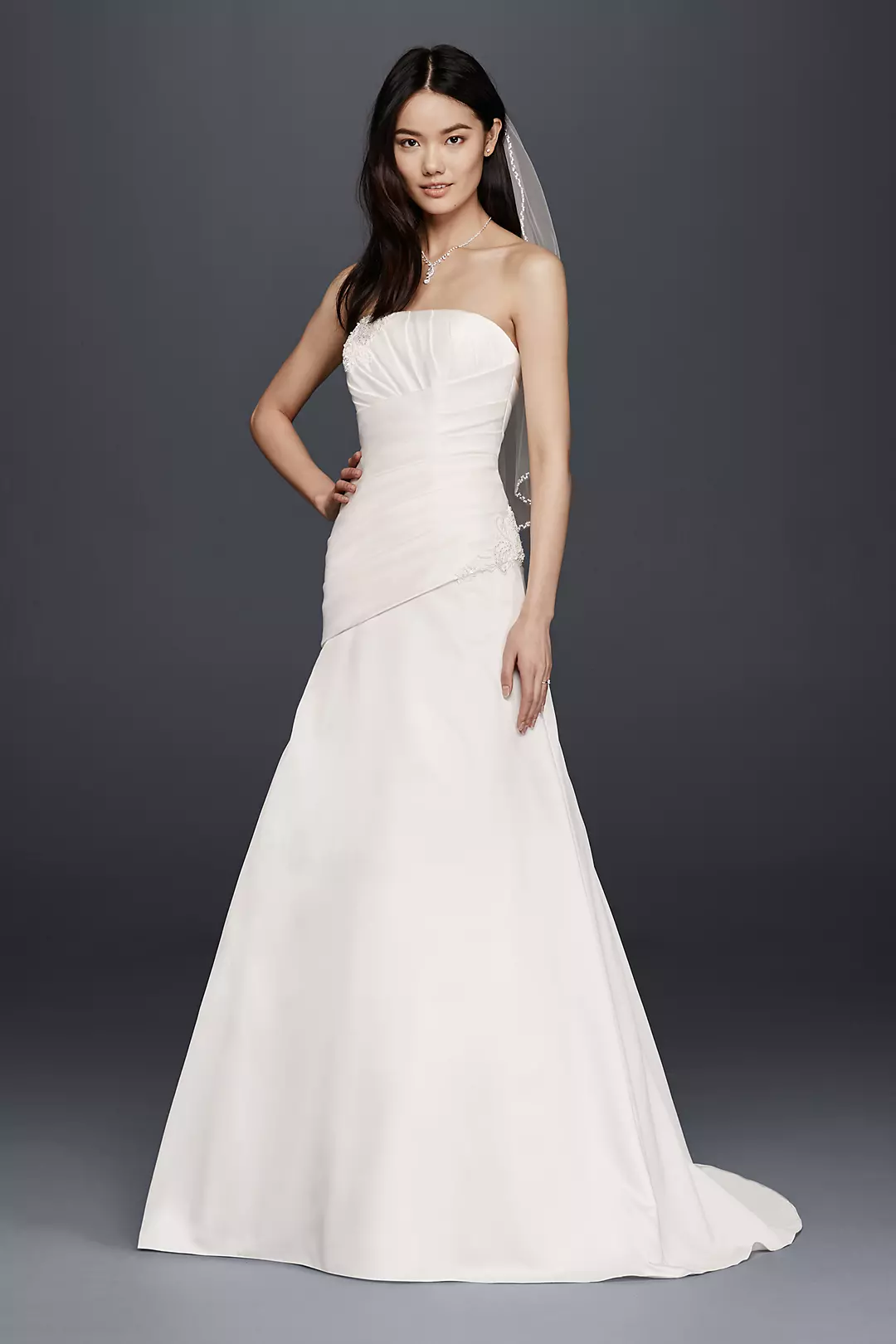 A-Line Strapless Satin Wedding Dress Image