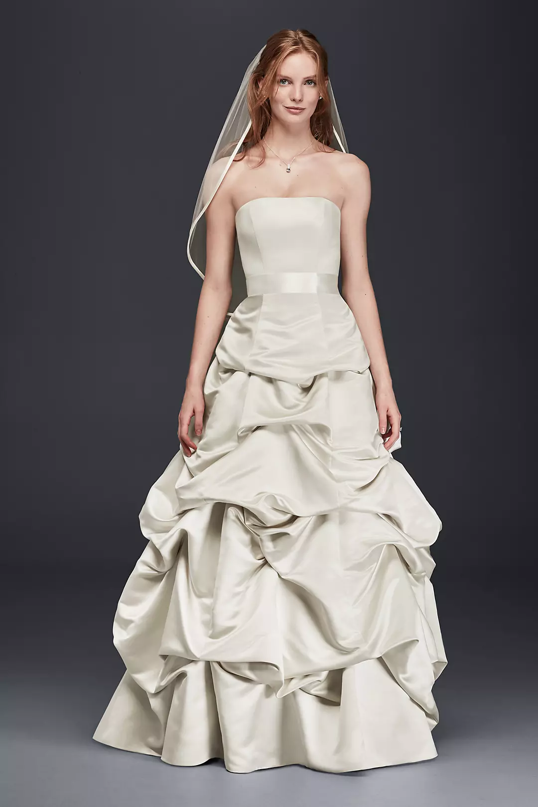 Drop-Waist Satin Ball Gown with Pickup Skirt Image